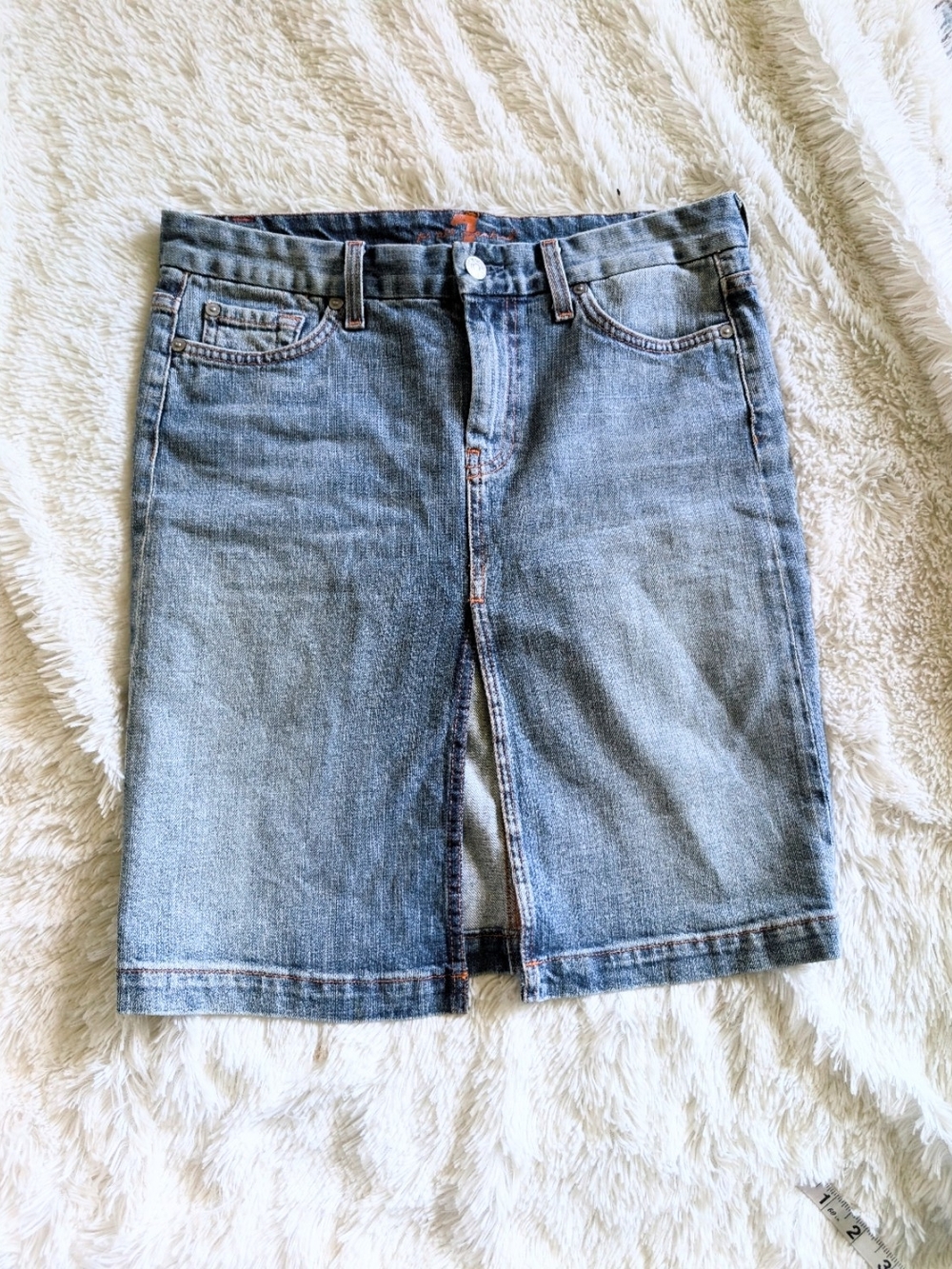 7FAM 7 For All Mankind A Pocket Slitted Denim Midi Skirt Size 28